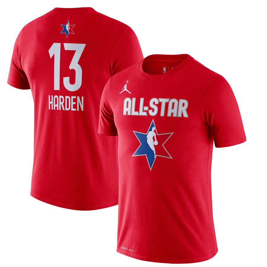 Men James Harden Jordan Brand 2020 NBA AllStar Game Name & Number Player TShirt  Red->nba t-shirts->Sports Accessory